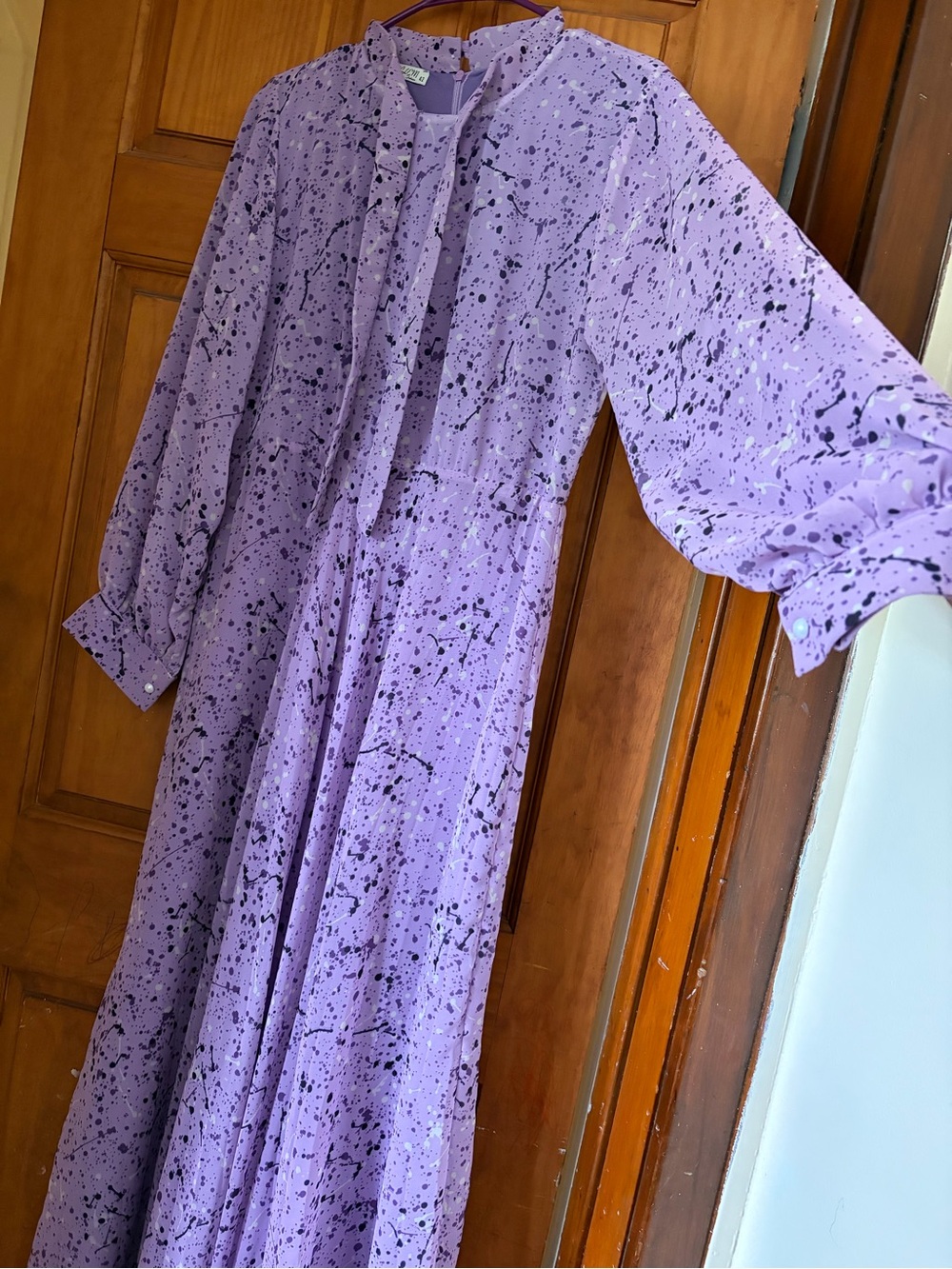Lavender Splatter Long Sleeve Maxi Dress